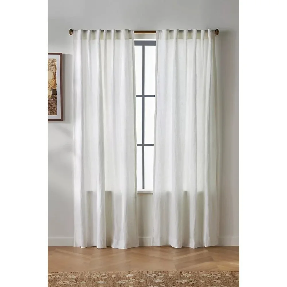 Anthropologie Relaxed Linen Curtain White NEW $138 96 x 50